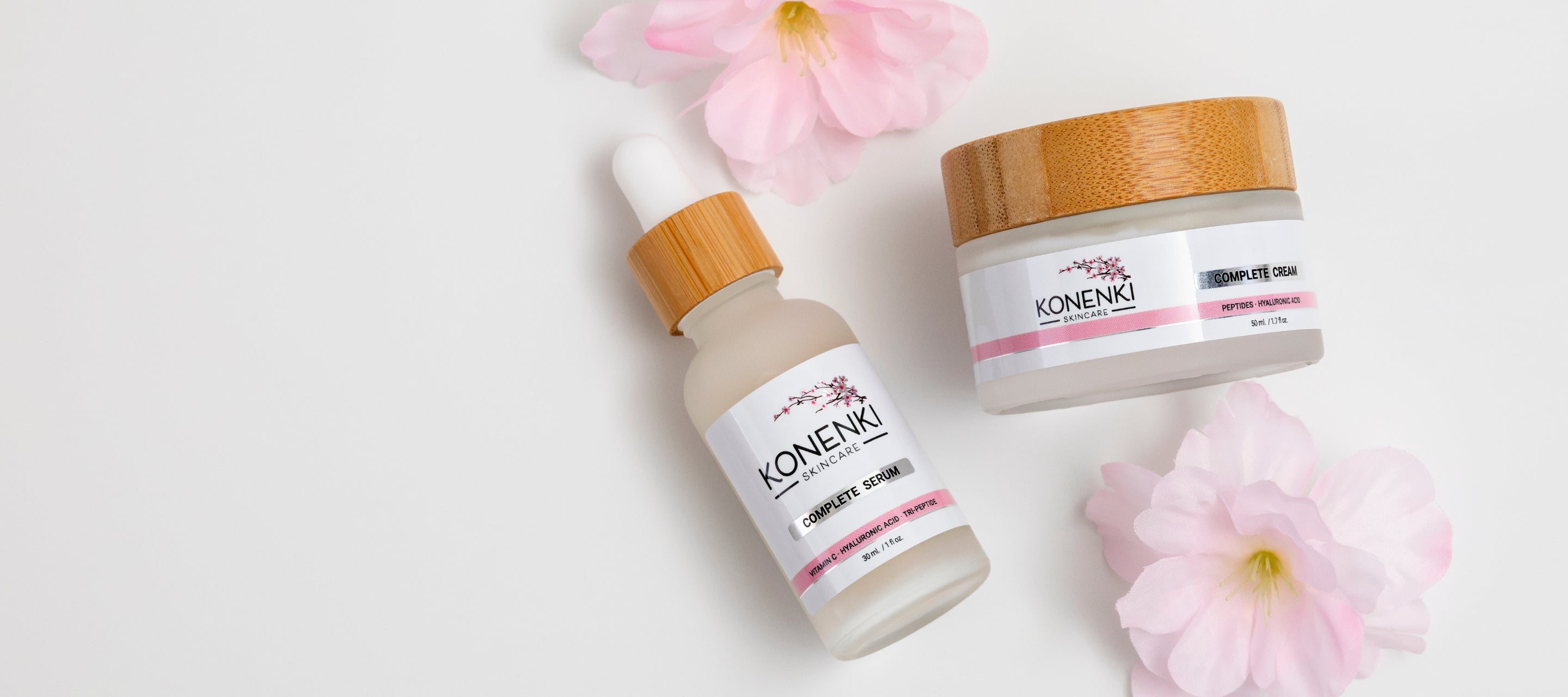 The Konenki Skincare bundle, featuring the Complete Serum and Complete Cream against a blank white background.