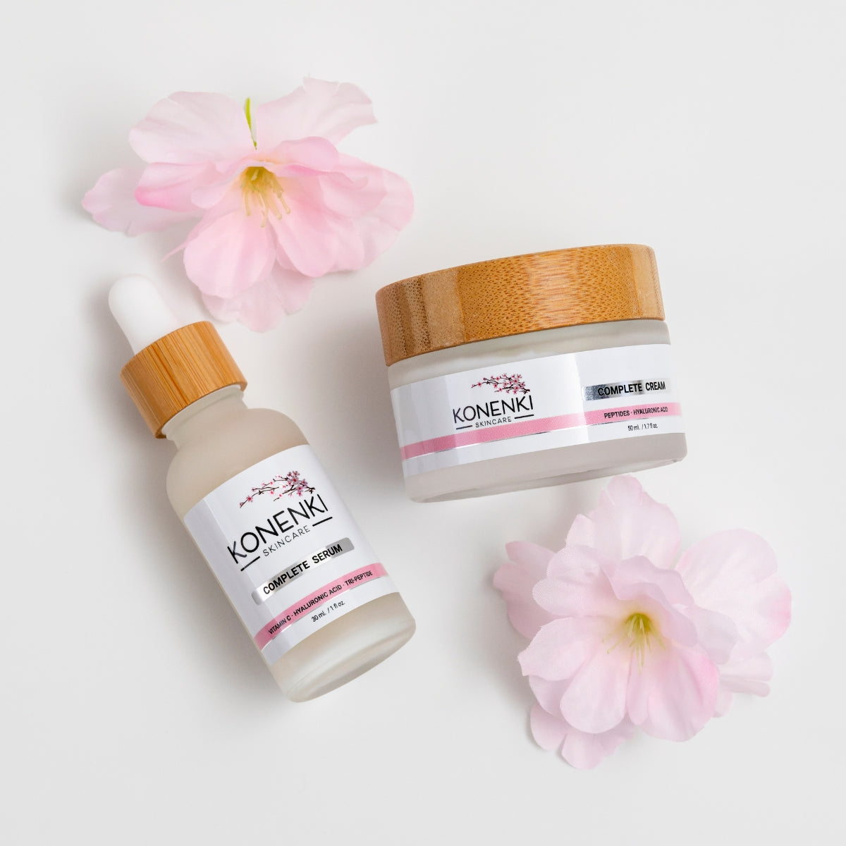 The Konenki Skincare bundle, featuring the Complete Serum and Complete Cream against a blank white background.