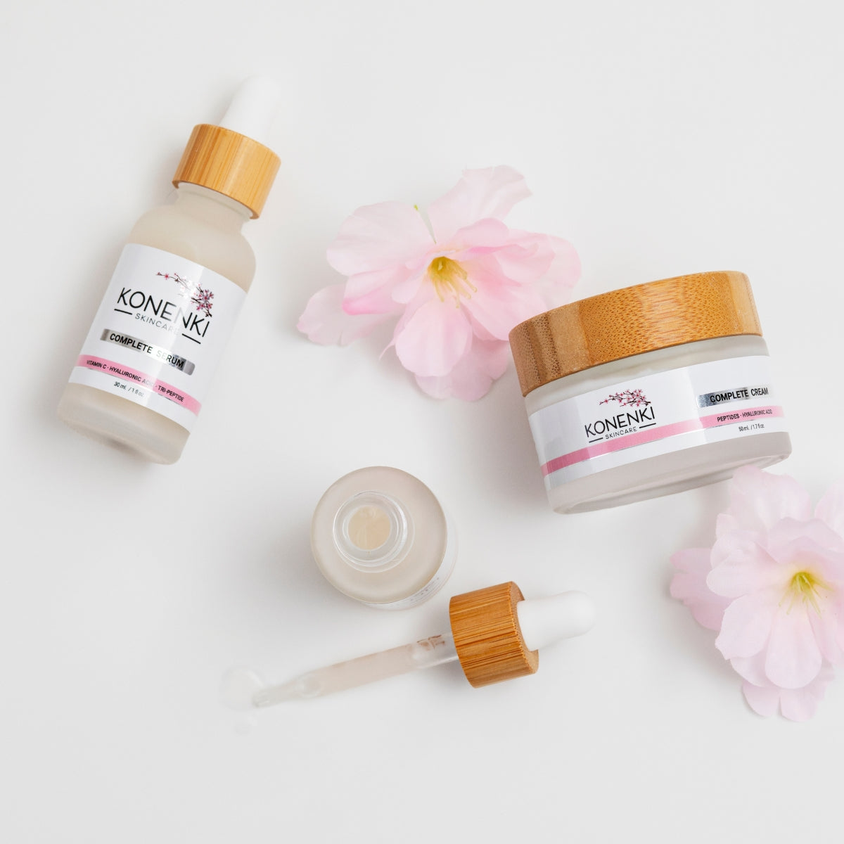 The Konenki Skincare bundle, featuring the Complete Serum and Complete Cream against a blank white background.
